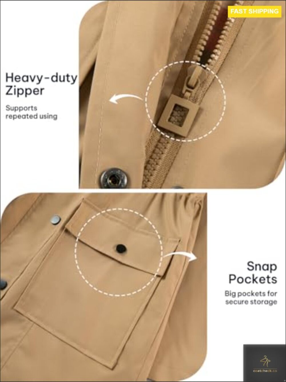 Waterproof Trench Coat Hooded Windbreaker Lightweight Rain Jacket Women's - Picture 6 of 7
